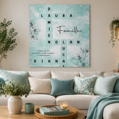 scrabble familiale bleu et fleurs de lys