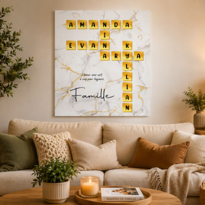 scrabble familiale bleu et fleurs de lys