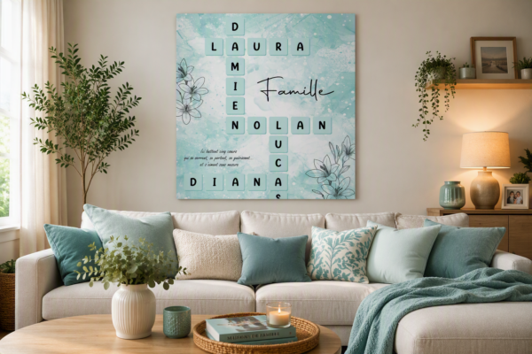 scrabble familiale bleu et fleurs de lys