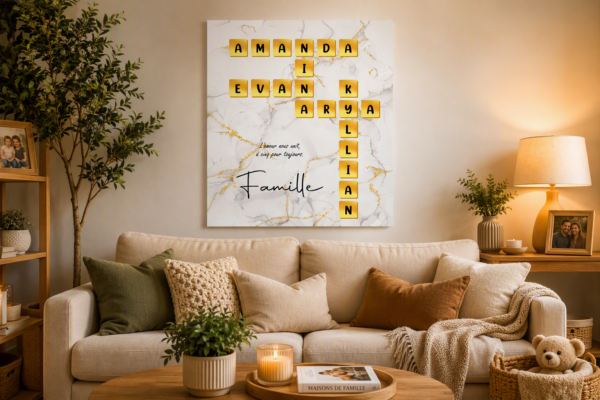 scrabble familiale bleu et fleurs de lys